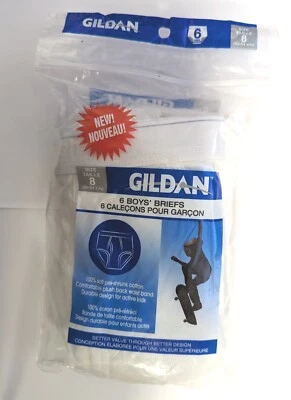 Gildan Boys Briefs Size 8, Soft 100% Cotton White 6-Pack, NEW - Image 1 of 3