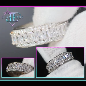 Mens Radiant Diamond Wedding Ring, Simulated Diamond Ring, Womens Eternity Ring - Picture 1 of 9