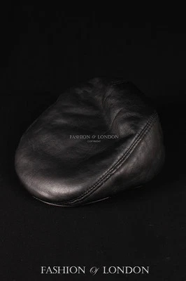 GORRA PLANA NEGRA Real 100% Piel de Cordero Boina de Newsboy Bollo Golf Ascot Sombrero Foto 1 de 4