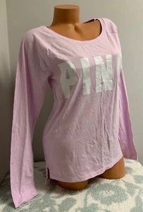 Victoria's Secret Pink Raglan Long Sleeve Lilac White Logo T-shirt sz Medium - Picture 1 of 3