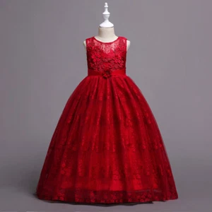 Wedding Bridesmaid Flower Kids Girls Princess Long Dress Christmas Party Gown - Picture 1 of 50