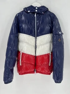 Robert Phillipe Jacket Mens Large Red White Blue Striped Puffer Insulated Zip - Picture 1 of 24