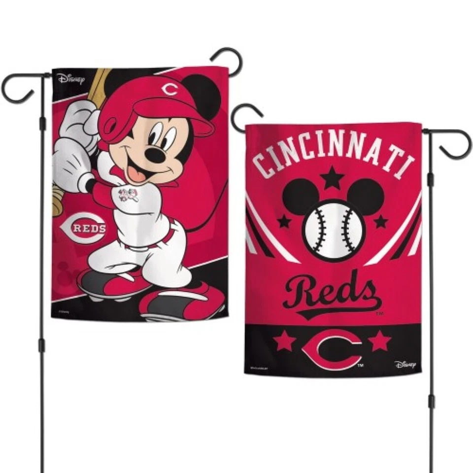 CINCINNATI REDS MICKEY MOUSE DISNEY 12"X18" 2-SIDED GARDEN FLAG NEW WINCRAFT - Image 1 of 1