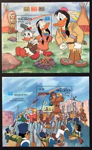 MALDIVES DISNEY AMERIPEX '86 STAMPS 2 S/S 1986 MNH ALAMO JOHN SMITH POCAHONTAS - Picture 1 of 3