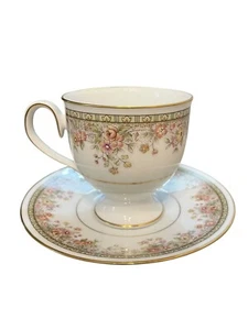 2 PC Noritake Ireland Morning Jewel 2767 Footed Tea Cup And Saucer Set Floral - Picture 1 of 6