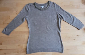 New York & Company Women’s Medium Tan Blouse 3/4 Sleeve W/ Studs & Crystal - Picture 1 of 11
