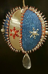 Vintage Large Push Pin Mid Century Modern Beaded Satin Ball Christmas Ornament - Picture 1 of 7
