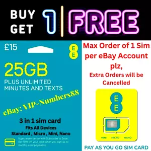 2 x UK EE PAY AS YOU GO SIM CARD. Mobile Phone,WiFi Dongle Data & Calls routers - Picture 1 of 11
