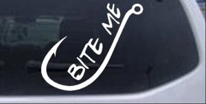 Calcomanía Bite me Funny Gancho de Pesca Coche o Camión Ventana Laptop Pegatina Blanca 6X5.3 - Imagen 1 de 1