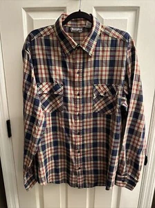 Vintage 80s Sears Sportswear Shirt Mens XL Navy Blue Red Tan  Plaid Long Sleeve - Picture 1 of 12