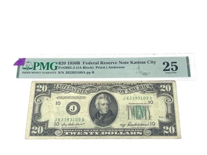 Pre 57 - 1950B $20 Federal Reserve Note Kansas City, Green Seal, PMG 25 VF (#19) - Picture 1 of 2
