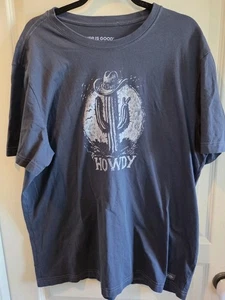 Life is Good Herren Kurzarm Crusher Holzschnitt Kaktus Howdy blau Gr. XL Peace Zeichen - Bild 1 von 6