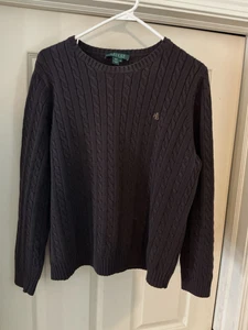 Lauren Ralph Lauren 100% Cotton Cable Knit Crewneck Sweater Brown Women’s 1X - Picture 1 of 8
