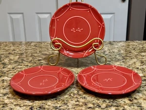 Crate & Barrel  Red Appetizer Plates– Set of (3)6-5/8 Embossed Ornate Design - Picture 1 of 8