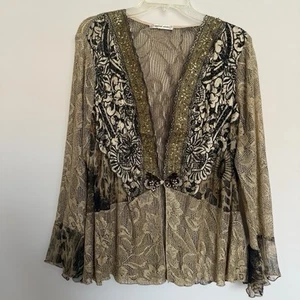 Spencer Alexis Silk Blend Lace Semi Sheer Blouse Sz 1X Bell Sleeve Boho Fairy - Picture 1 of 9