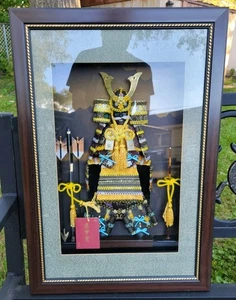 Miniature Kyoto Samurai Armor Framed Display Boys Day Doll Kabuto May Fest 17x25 - Picture 1 of 24