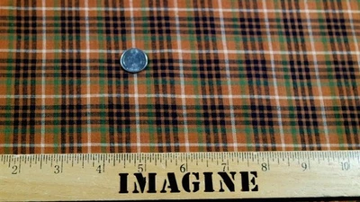 Rustic Primitive Fall Brown Green Homespun Plaid Cotton Quilt Craft Fabric 1 Yd - Image 1 of 2