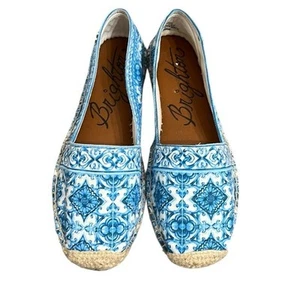Brighton Espadrilles Shoes Woman’s Size 9 Blue White Jute Slip On Belina NWOT - Picture 1 of 9