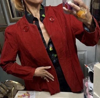 Chaqueta de Pana Happy Legs Años 70 De Colección Manga Abullonada Bolsillos Blazer Rojo Óxido S M Foto 1 de 4