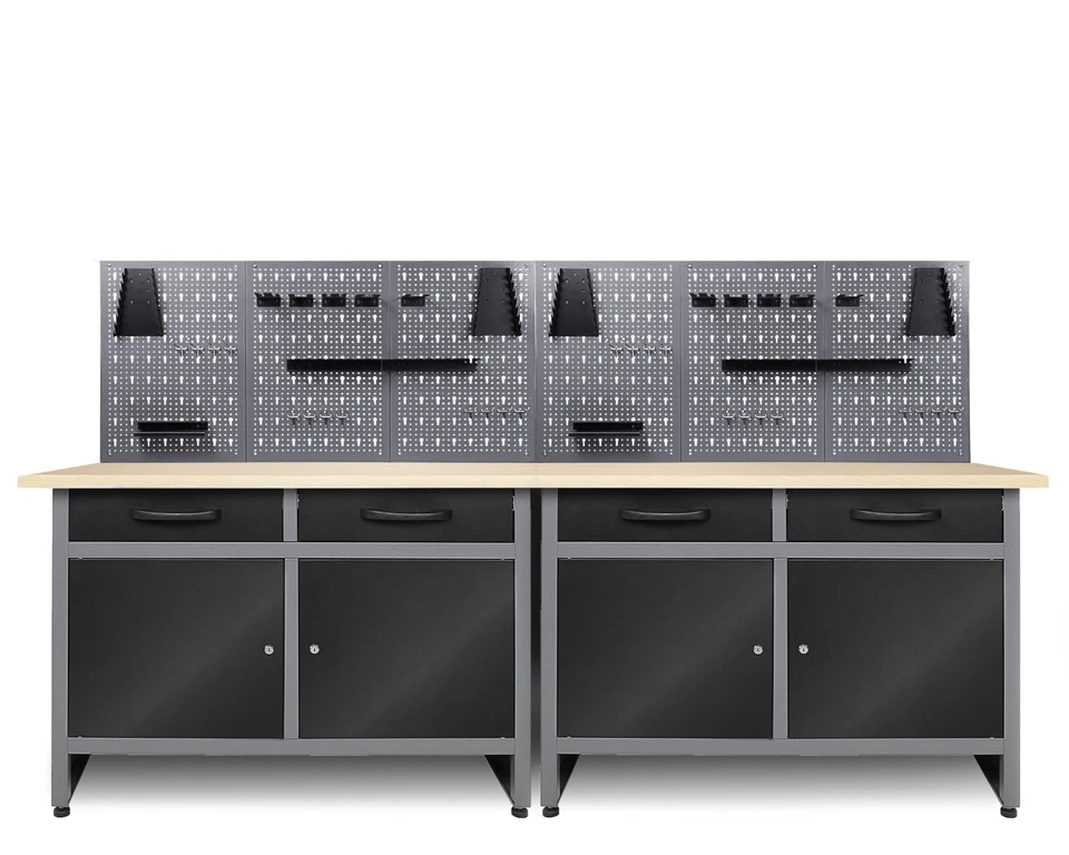 Ondis24 Werkstatt Set 240cm 2x Werkbank Metall 6x Lochwand Montagewerkbank - Bild 1 von 4