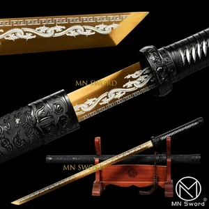 Bonito patrón pintado hoja de oro espada china dinastía Tang Dao dragón accesorios - Imagen 1 de 14