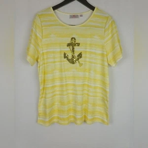 NWOT Quacker Factory Watercolor Printed Top Embroidery Yellow Large A374579 - Picture 1 of 8