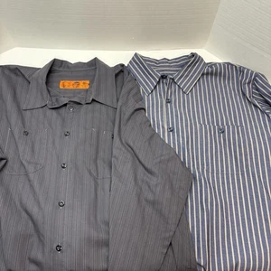 Lot of 2 Red Kap 3XL Work Shirts Blue Gray Stripes & Gray White & Dark Gray - Picture 1 of 16