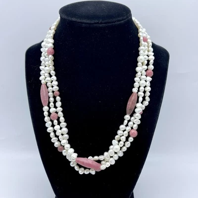 "Collar de rodonita de perlas de varias hebras de ley 925 Ross-Simons 17-20"" listo para regalo" Foto 1 de 4