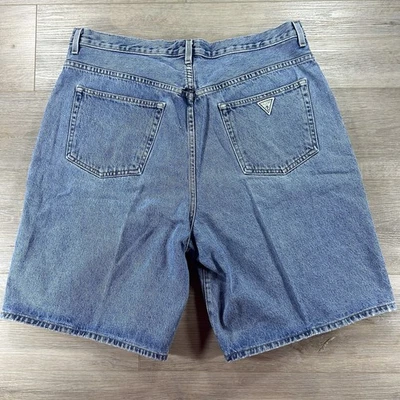 Vtg Guess USA SHORTS Size 38 Light Wash Denim Button & Zip 90's Green Logo - Image 1 of 4