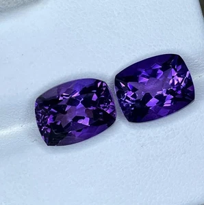 AAA 19.26 Ct Violet Amethyst Cushion Cut Loose Gemstone Birthday Gift Pair - Picture 1 of 5