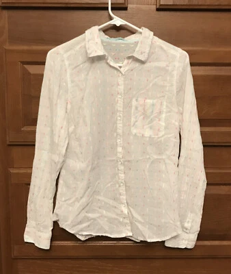 Maurices Medium white sheer Button Top Shirt polka dot colorful neon 76 Foto 1 de 4