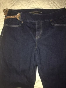 Lauren Ralph Lauren 10 Straight Side Leather Strap Dark 100% Cotton Denim Jeans - Picture 1 of 12