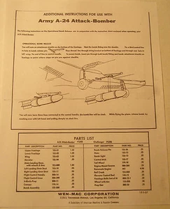 Wen-Mac Additional Instruction Sheet Photocopy for Army A-24 Attack Bomber Plane - Picture 1 of 1
