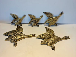 Juego vintage de 5 patos de latón decoración de pared - Imagen 1 de 6