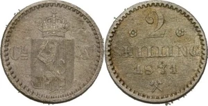 Norwegen 2 Skilling 1871 Carl XV., 1859-1872 Silber 1,5 g Original Münze #FTC30 - Bild 1 von 1