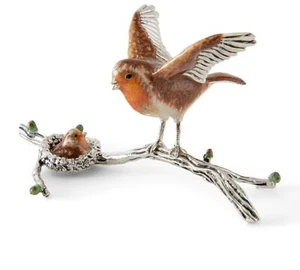 Saturn Sterlingsilber und Emaille Robin und Nest - Bild 1 von 2