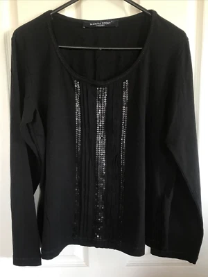 Marina Sport Rinaldi Top Plus Size M Black Pin Tuck Sequins Front Stretch - image 1 of 4