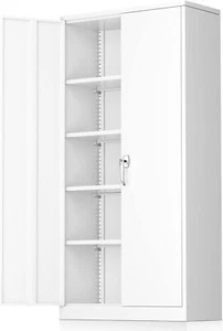 72"H Steel Storage Cabinet for Garage Locking Cabinet w/ Doors 4 Shelves Office - Picture 1 of 6