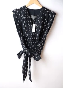 Anthropologie Blouse Top Size S Pleated Sleeveless V-Neck Navy NEW - Picture 1 of 13