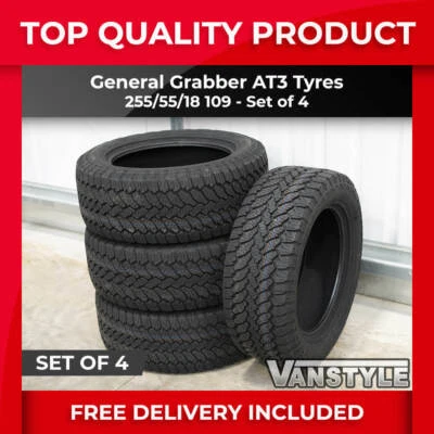 GENERAL GRABBER AT3 LOAD RATED QUALITY TYRES 4X4 255 55 R18 109 TYRE SET X4 - Image 1 of 4