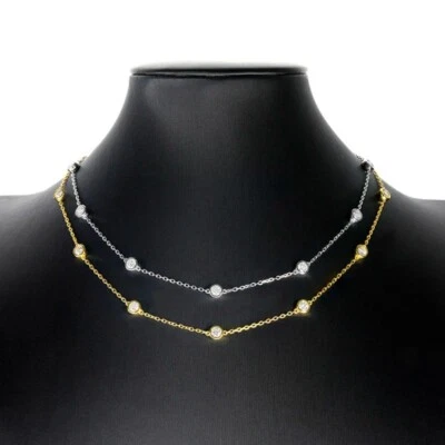 Collar Burbuja Moissanita Redonda Color Completo D Plata de Ley 925 Cadena Mujer Foto 1 de 4