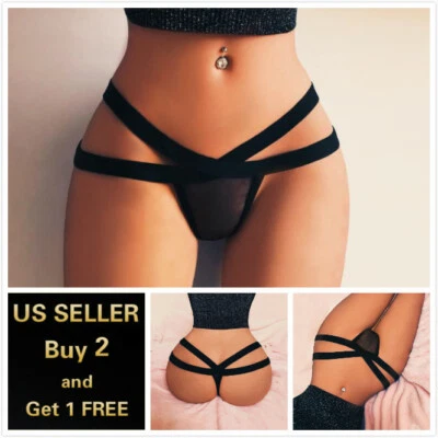 Women Mesh Sexy G-string Lingerie Thongs Panties Briefs Underwear Knickers Black - Image 1 of 4