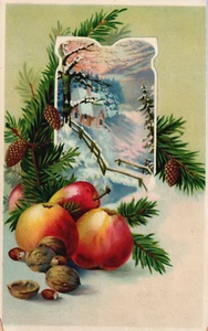Bodegón Invierno Manzanas, Nueces y Piñas Conos Postal De Colección C326 - Imagen 1 de 2
