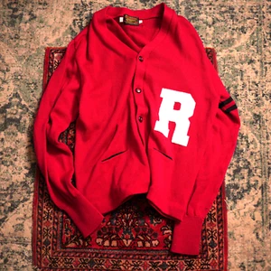 Vintage Skookum Sweater Mens XL Red Letterman 100% Virgin Wool Cardigan 50s - Picture 1 of 21