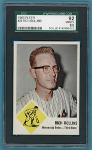 1963 Fleer Rich Rollins - #24 SGC 92! Gemelli NMMT+! - Foto 1 di 1