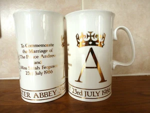 White & Gilt china Dunoon Mugs Marriage of Prince Andrew & Sarah Ferguson 1986 5 - Picture 1 of 12