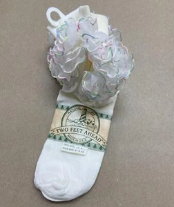 Two Feet Ahead Ankle Pagent Socks Cream Size 8 - 9.5 Lace Trimmed One Pair Girls - Picture 1 of 4