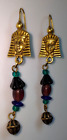 VINTAGE EGYPTIAN STYLE DANGLE EARRINGS LAMP GLASS BEADDED 2 7/8" LONG