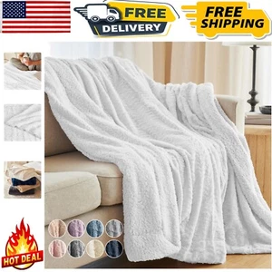 Heavyweight 65x50 Dual-Sided Faux Fur & Sherpa Blanket - All-Season Comfort - Picture 1 of 11