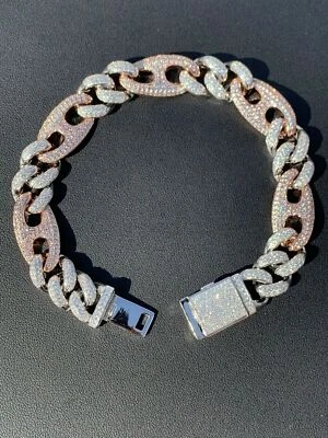 Miami Cuban Gucci Bracelet Two Tone Rose Gold Plated Solid 925 Silver Rapper Icy - Image 1 of 4